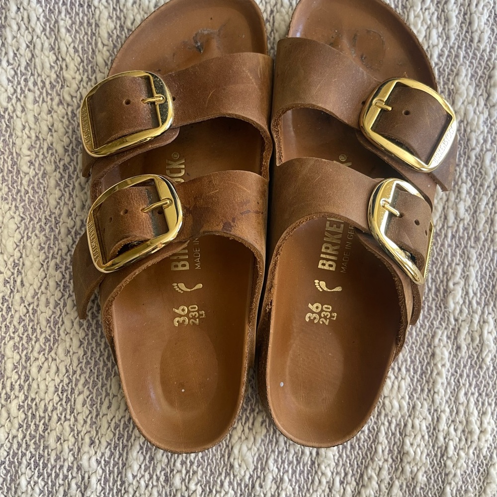 Birkenstock Tan/brown Sandals with Gold Buckles